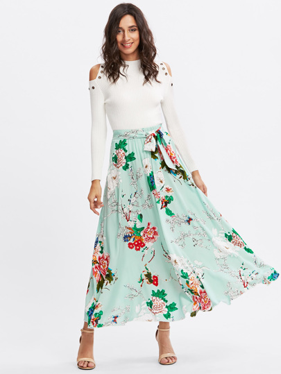 self belted floral skirt