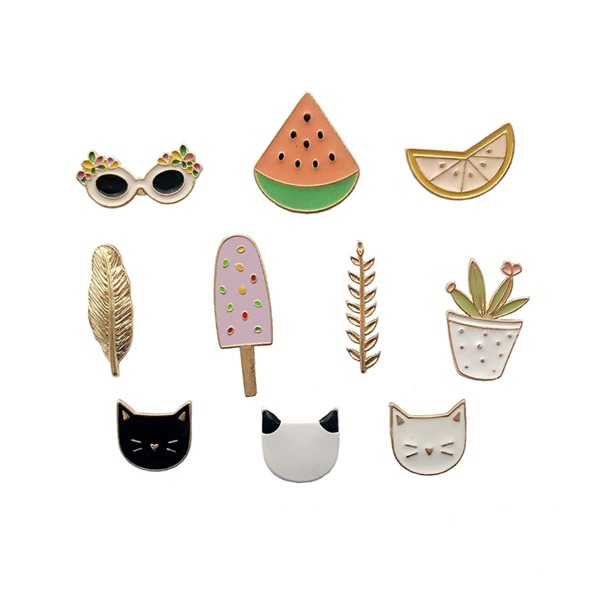

Cat & Plant Design Brooch Set