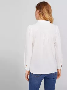 Stand Neck Pleated Detail Chiffon Shirt - White - View 2