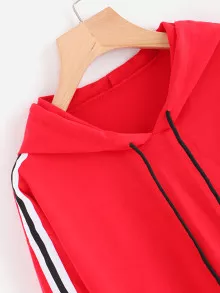 Drawstring Contrast Striped Long Sleeve Hoodie