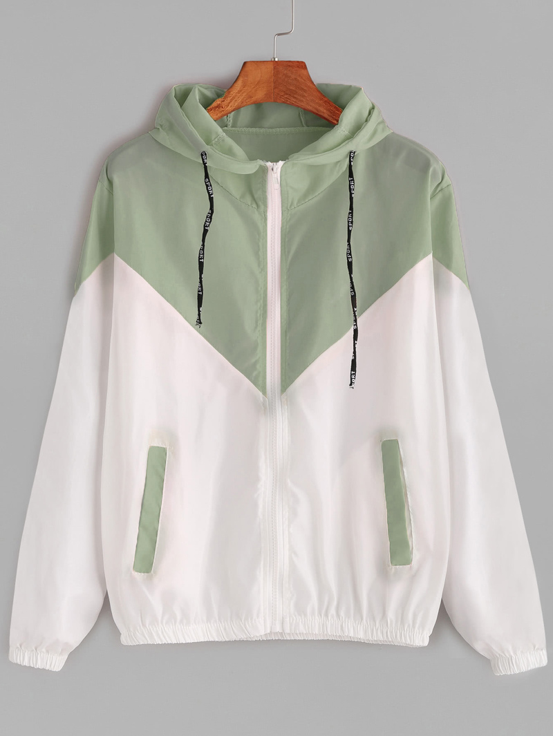 

Hooded Drawstring Cut And Sew Jacket, Multicolor