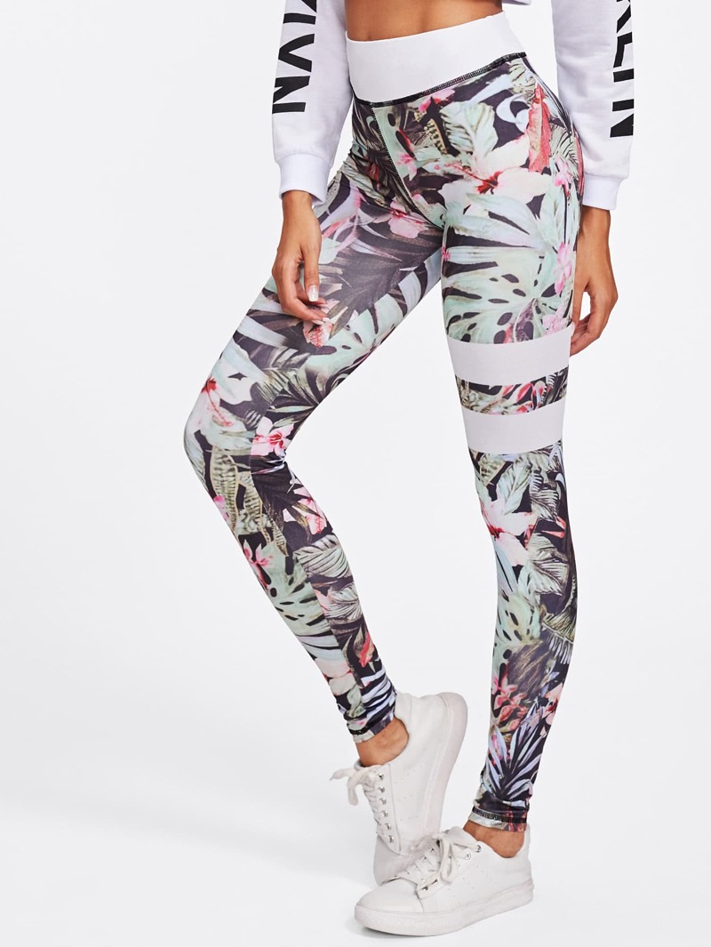 

Floral Print Striped Skinny Leggings, Multicolor, Giulia