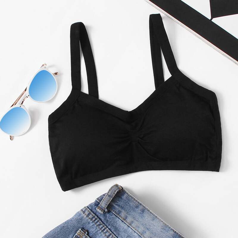 

Ruched Detail Ladder Cut Out Bralette, Black