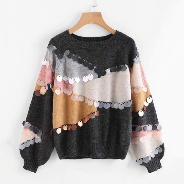 

Sequin Decoration Contrast Sweater, Multicolor