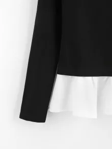 SHEIN Top peplum en dos tonos con perlas - Negro - Ver 3