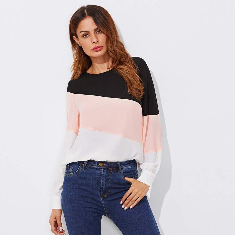 

Cut And Sew Buttoned Keyhole Back Blouse, Multicolor
