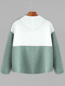 Contrast Striped High Low Hoodie - Multicolor - View 2
