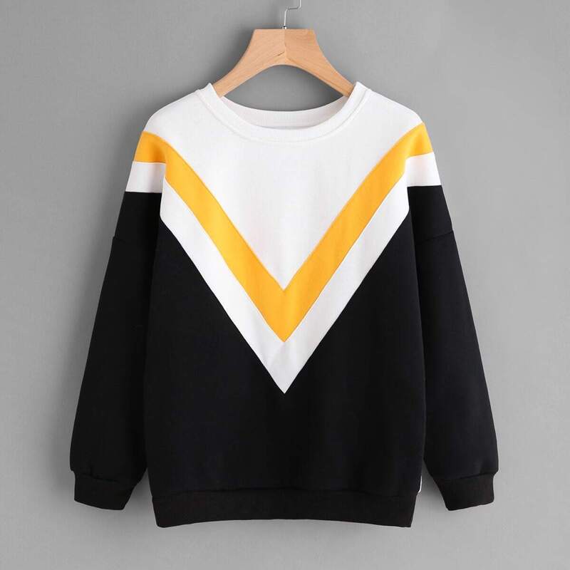 

Drop Shoulder Chevron Pattern Sweatshirt, Black and white