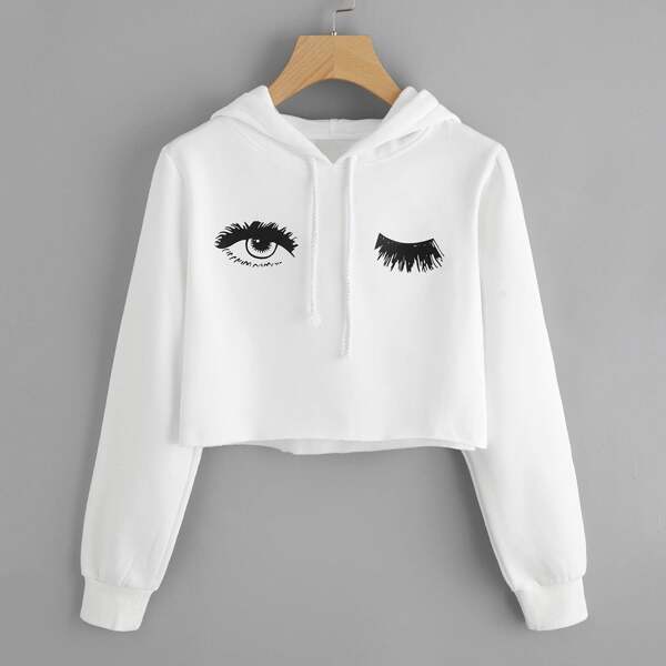 

Blink One Eye Print Crop Hoodie, White