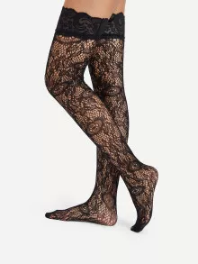 Over The Knee Lace Socks - Black - View 2