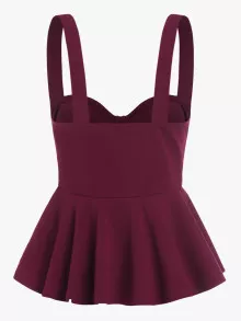 SHEIN Knot Sweetheart Front Peplum Cami Top - Burgundy - View 3