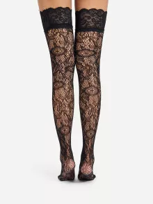 Over The Knee Lace Socks - Black - View 3