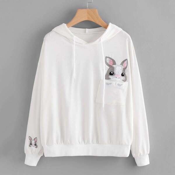 

Animal Embroidered Hoodie With Chest Pocket