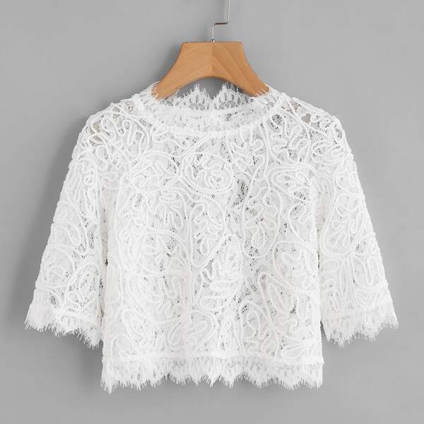 

Semi Sheer Eyelash Lace Crop Top