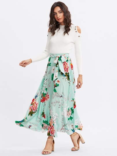 self belted floral skirt