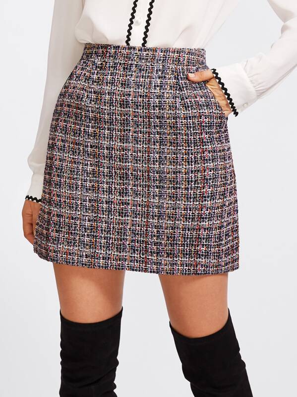 Zip Back Tweed Skirt, Multicolor, Nastyab