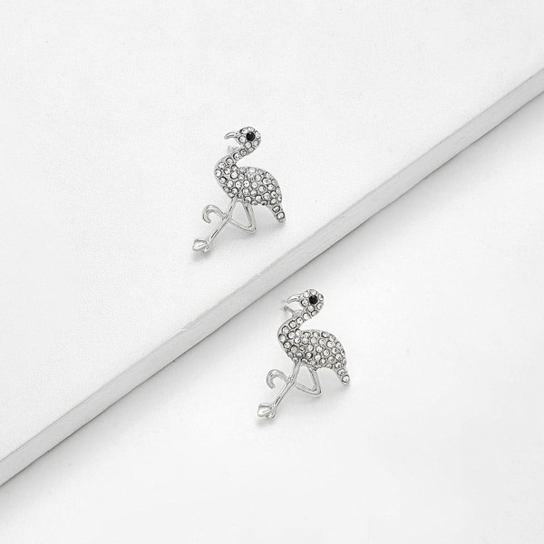 

Rhinestone Decorated Flamingo Shaped Earrings, Silver
