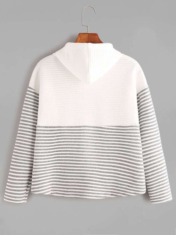 

Contrast Striped High Low Drawstring Hooded Pocket Sweatshirt, Multicolor