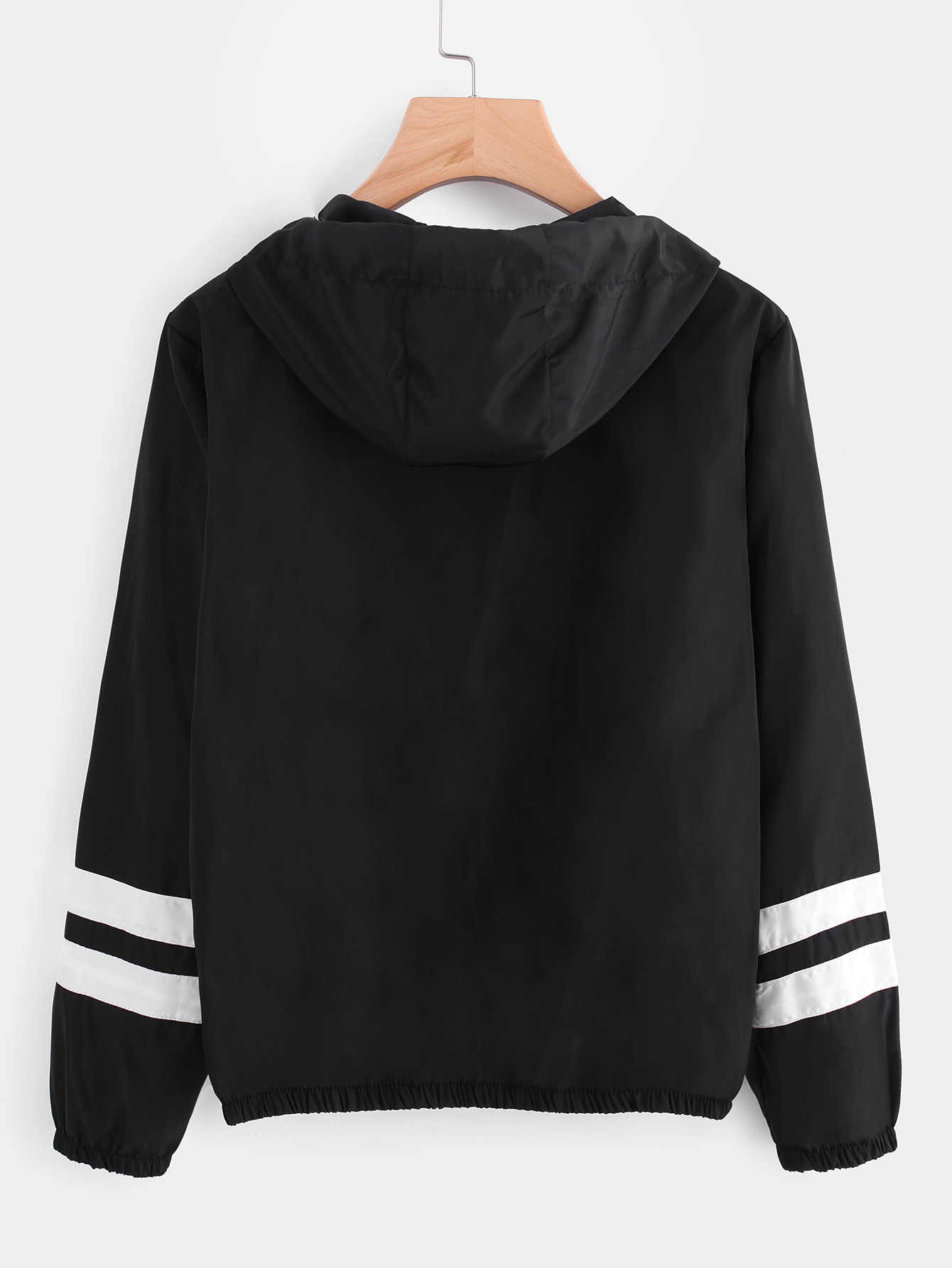Varsitystriped Zip Up Hooded Jacket ROMWE