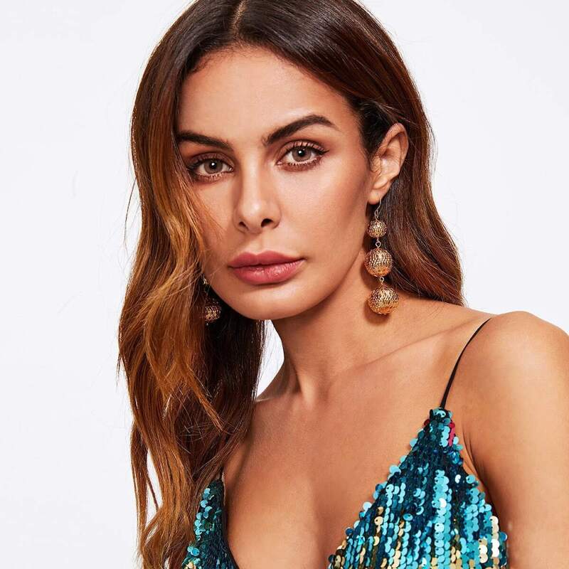 

Hollow Ball Design Drop Earrings, Gold