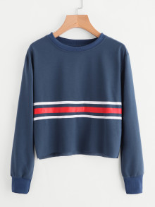 Raw Hem Striped Sweatshirt