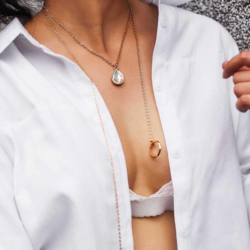 

Water Drop Rhinestone Design Pendant Chain Necklace, White