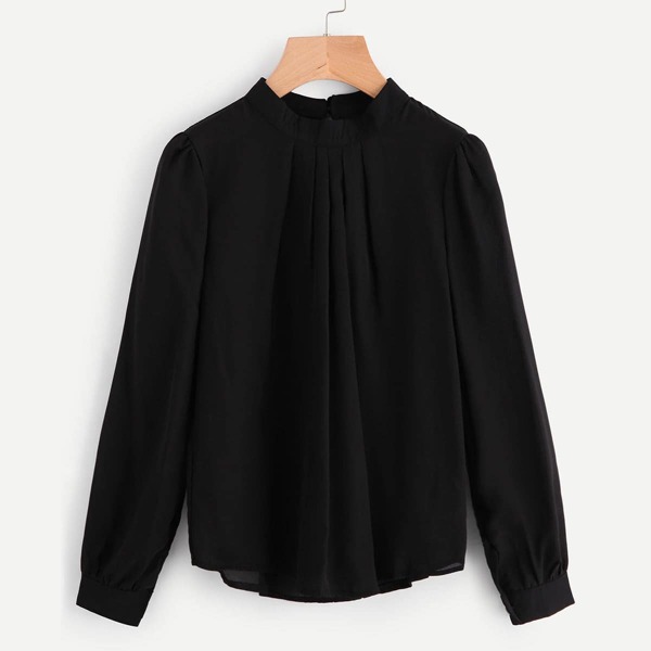 

Mock Neck Gathered Neck Chiffon Blouse, Black