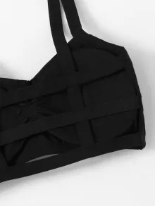 Ruched Detail Ladder Cut Out Bralet - Black - View 3
