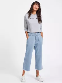 Quần jean màu trơn Màu xanh lam Casual - Màu xanh bụi bặm - Xem 5