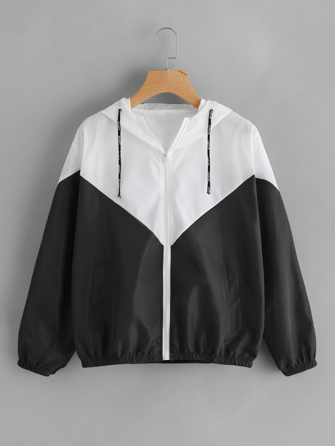 

Two Tone Hooded Jacket, Black and white