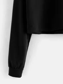 Drawstring Crop Hoodie - Black - View 4