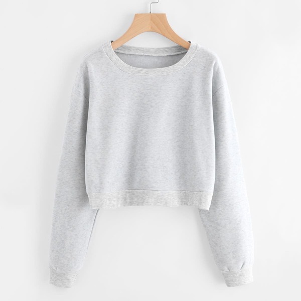 

Drop Shoulder Ribbed Trim Crop Pullover