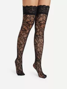 Over The Knee Lace Socks - Black - View 1