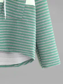 Contrast Striped High Low Hoodie - Multicolor - View 4