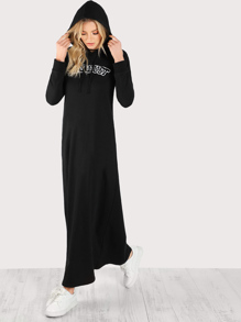 Embroidered Patch Detail Maxi Hoodie Dress