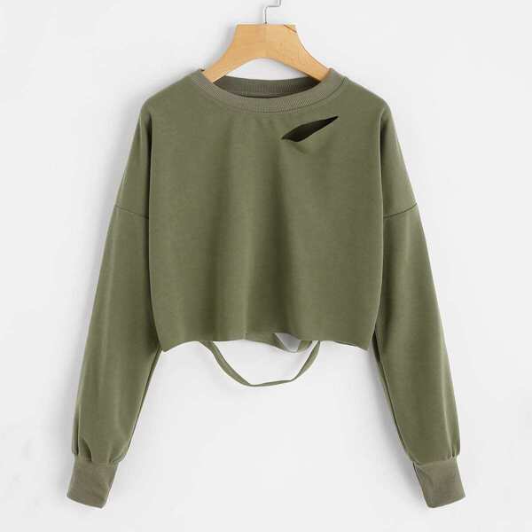 

Dark Green Drop Shoulder Cut Out Crop T-shirt