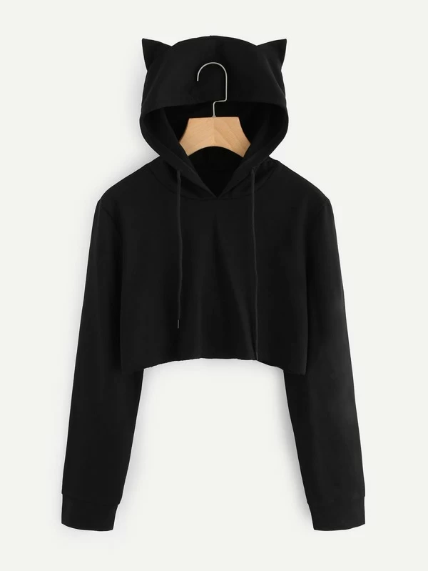 Kids Black Cat Cropped Hoody