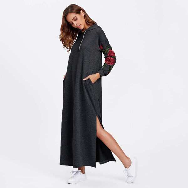 

Split Side Applique Hooded Dress