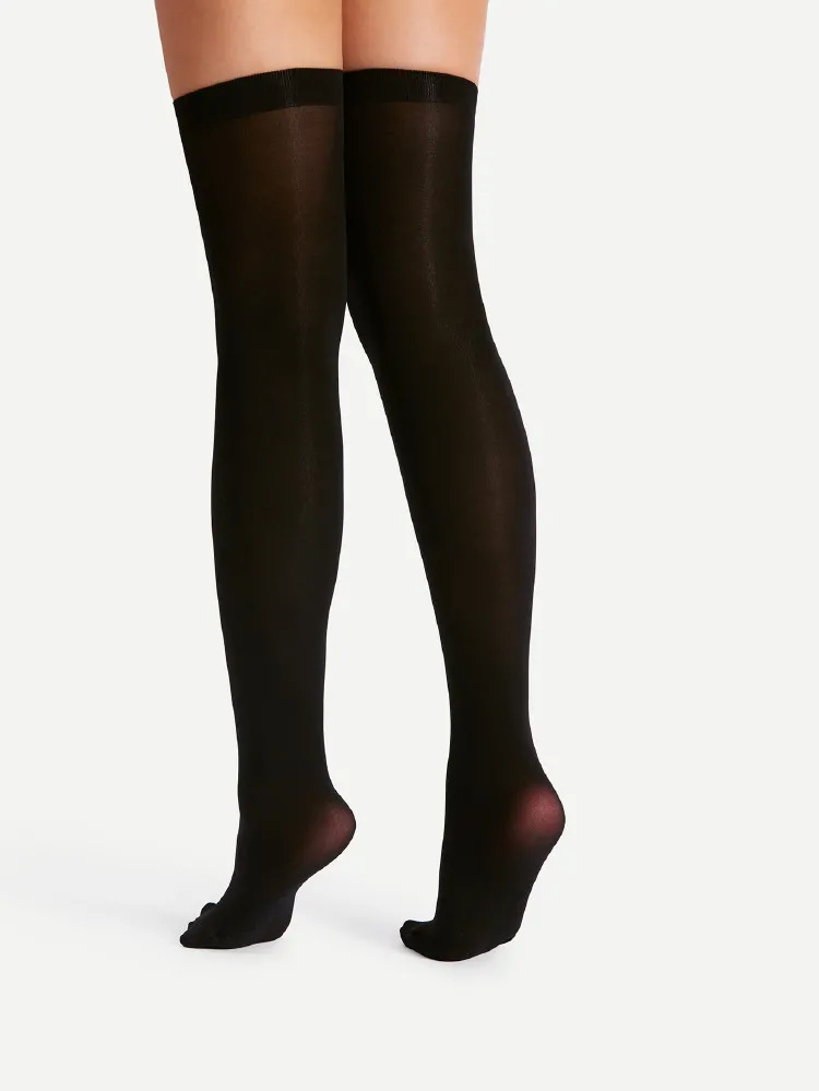 1pair Over-The-Knee Opaque Black Long Socks, Thigh High Socks, Cozy