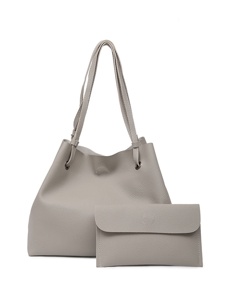 

PU Tote Bag With Clutch, Grey