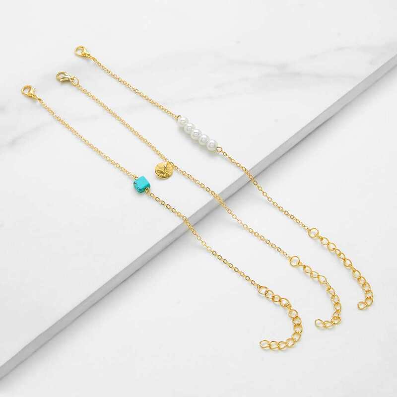 

Faux Pearl Charm Chain Bracelet 3pcs, Gold