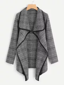 Tartan Plaid Waterfall Neck Jacket - Dark Grey - View 1