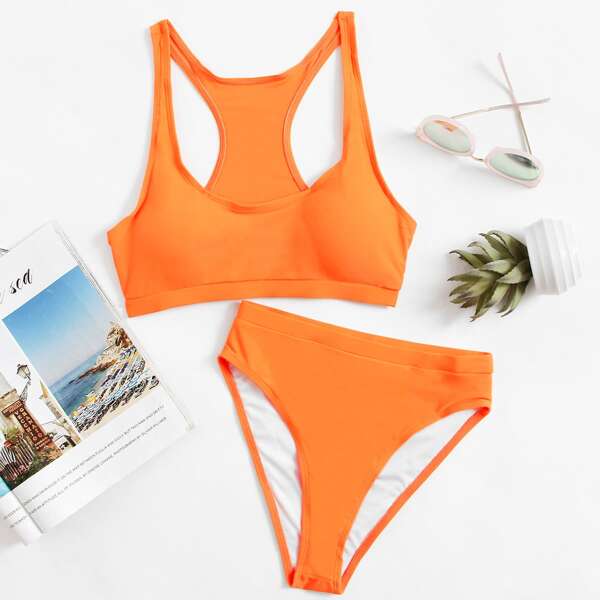 

Racerback Top With High Waist Bikini Set