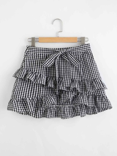 tiered frill trim gingham skirt shein sheinside tiered frill trim gingham skirt shein sheinside