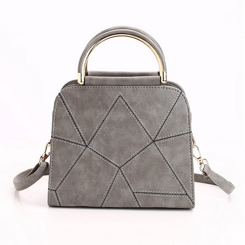 

Geometric Design PU Handbag With Strap, Grey