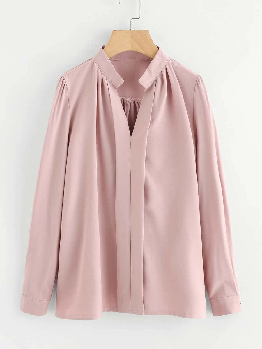 Mock Neck Pleated Detail Shirt - Baby Pink - View 1