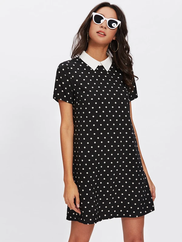 contrast polka dot flare dress