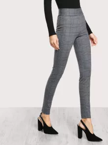 SHEIN Elasticized Waist Plaid Leggings - Dark Grey - View 3
