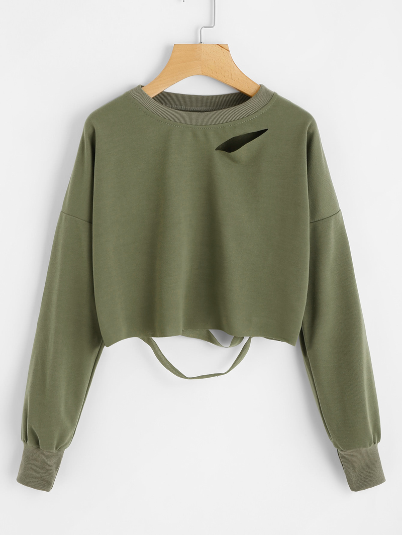 

Dark Green Drop Shoulder Cut Out Crop T-shirt