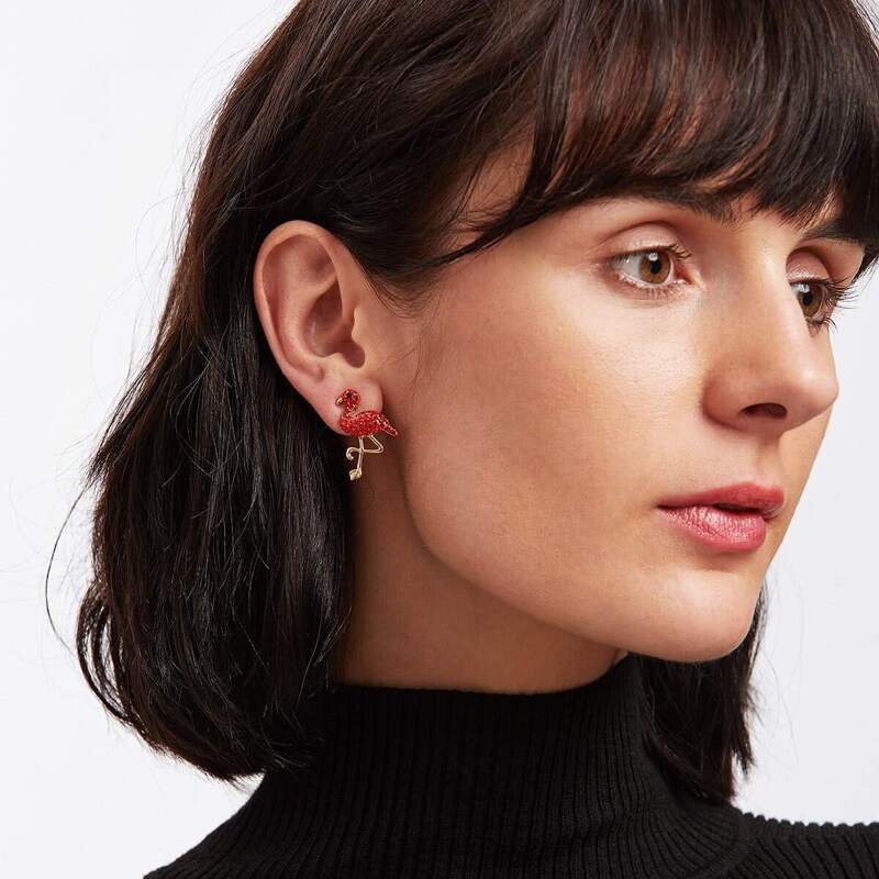 

Rhinestone Decorated Flamingo Shaped Earrings, Red